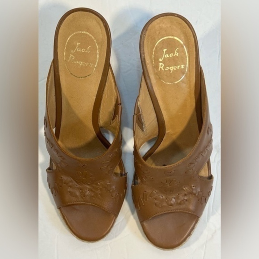 Jack Rogers Wedge Sandal Womens Whipstiched Brown Sophia Size 8